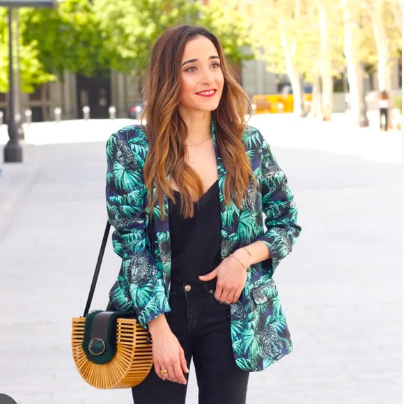 Zara Jackets & Blazers - Zara Satin Tropical Jaguar Leopard Cat Print Palm Leaf Tree Blazer Jacket sz S